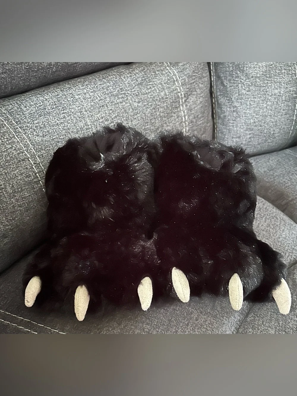 Lazy One Black Plush Kids Paw Mittens with Cream Claws